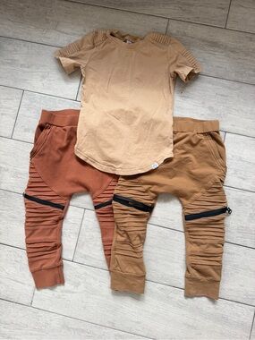 Posh Kiddos 3T 3pc Biker Jogger Outfit Set Cinnamon Toddler Streetwear